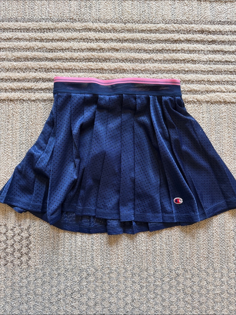 Champion Navy Pleated Athletic Skirt with Pink Waistband Trim